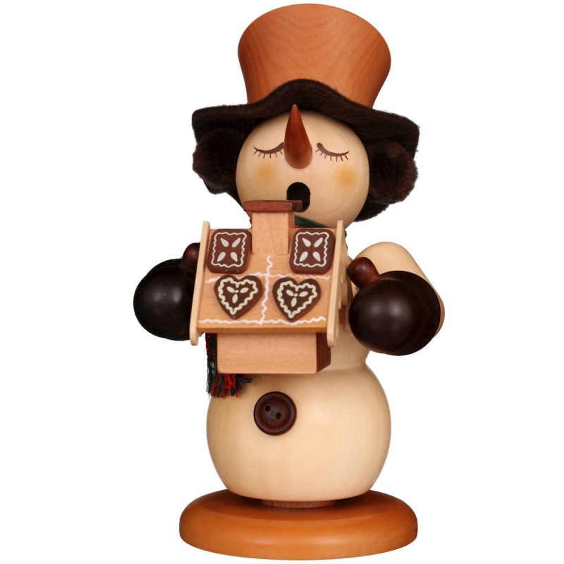 Smoker - Snowman With Gingerbread House (Natural)