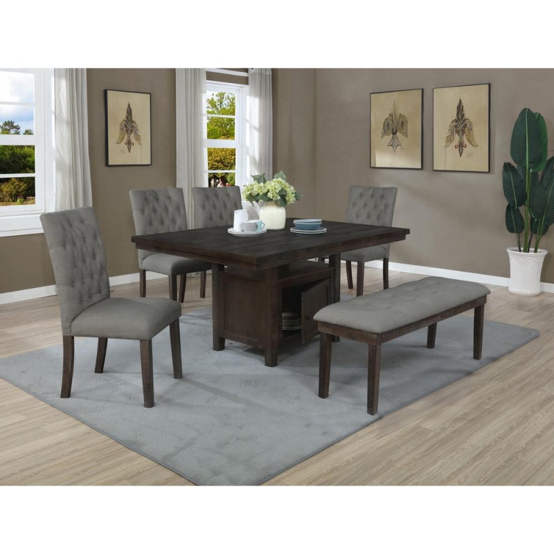 Classic Dining Table W/Storage In Rustic Dark Oak Finish
