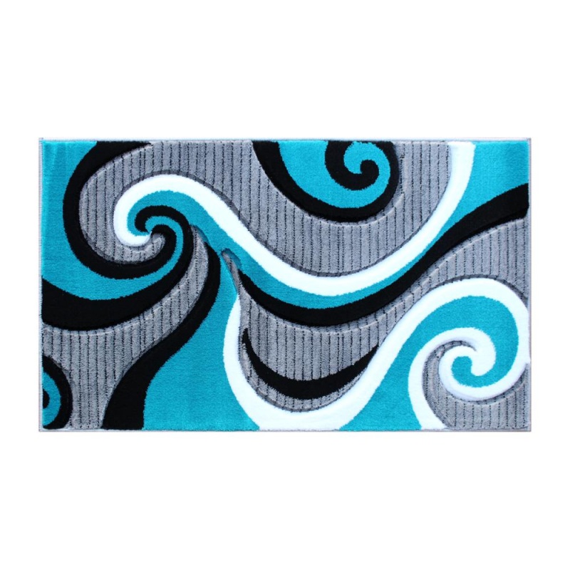 Athos Collection 2' X 3' Turquoise Abstract Area Rug - Olefin Rug With Jute Backing - Hallway, Entryway, Or Bedroom