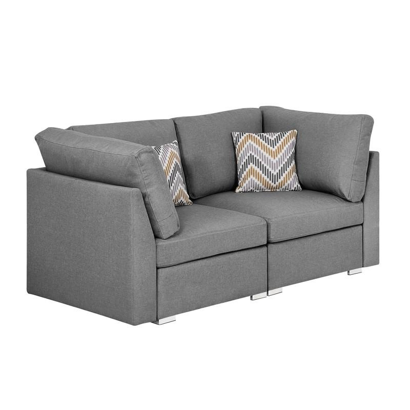 Amira Gray Fabric Loveseat Couch With Pillows
