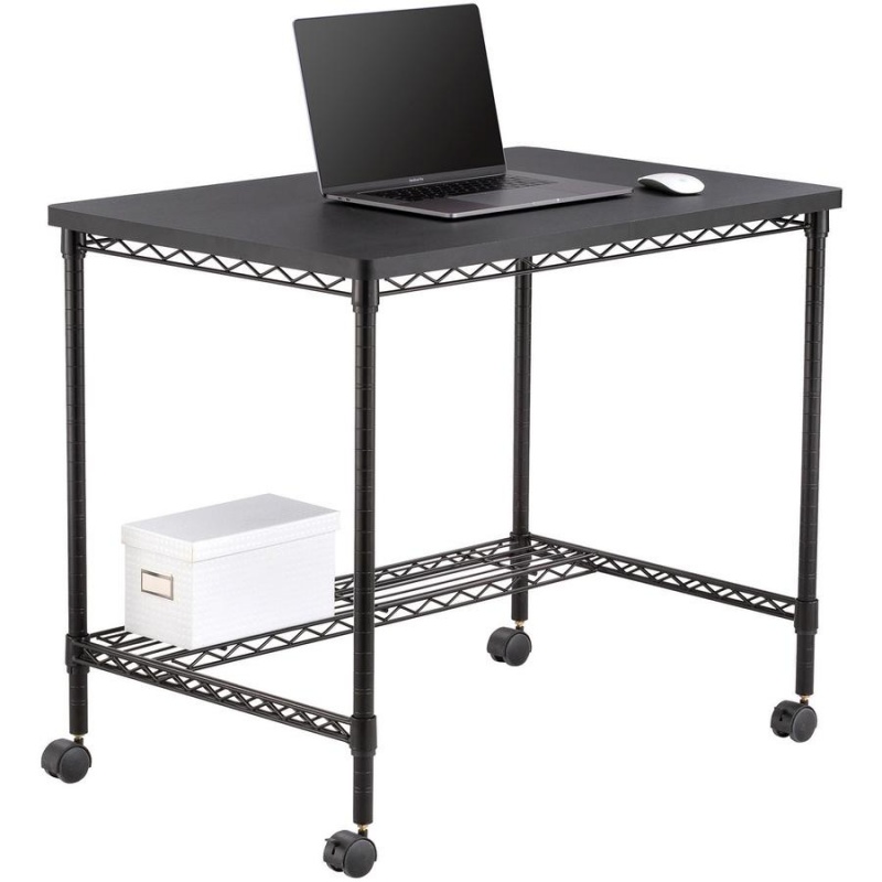 Safco Mobile Wire Desk - Melamine, Black Top - 35.75" Table Top Width X 24" Table Top Depth - 30.75" Height - Assembly Required - Black