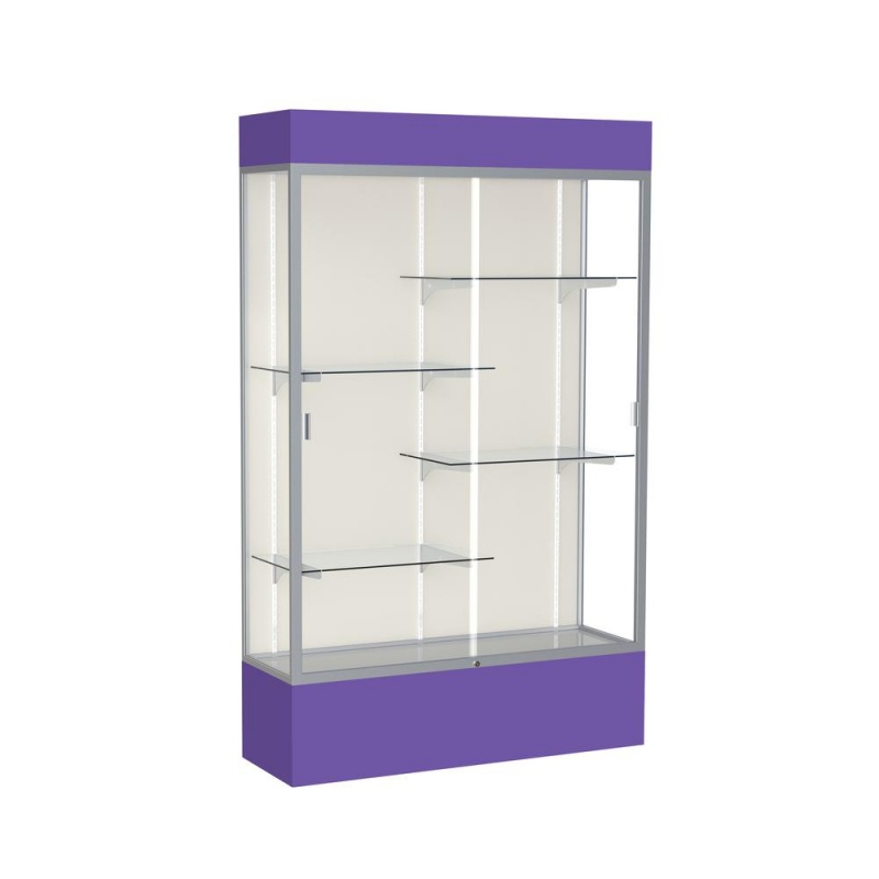 Spirit 48"W X 80"H X 16"D Lighted Floor Case, Plaque Back, Satin Finish, Purple Base And Top