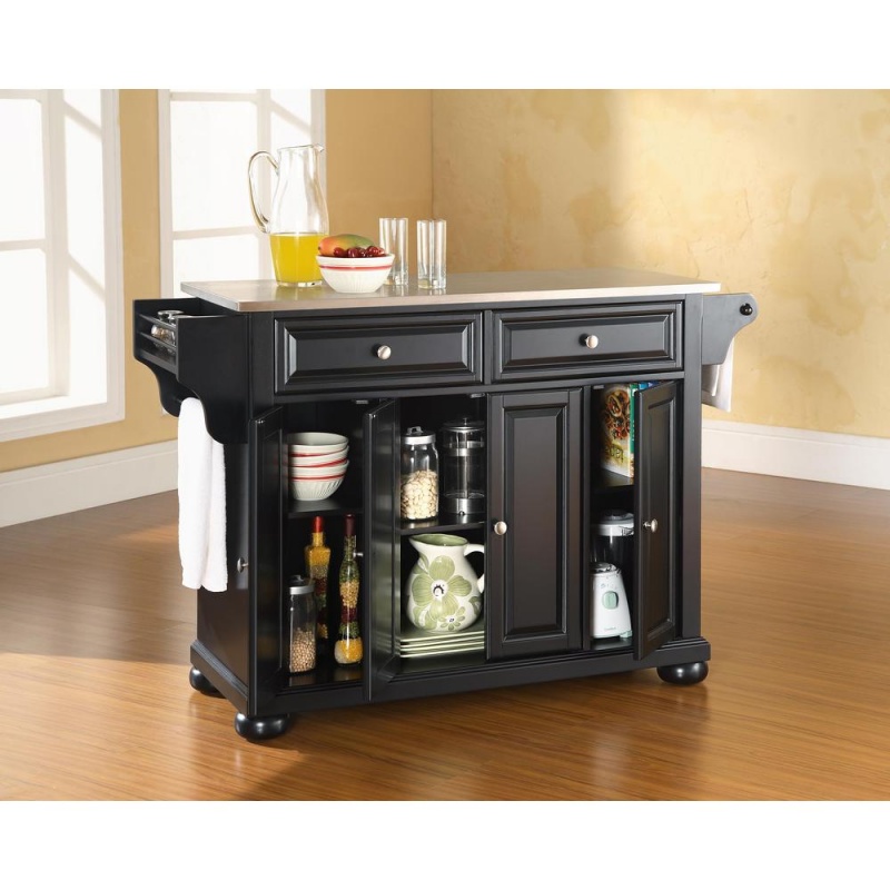 Alexandria Stainless Steel Top Full Size Kitchen Island/Cart Black/Stainless Steel