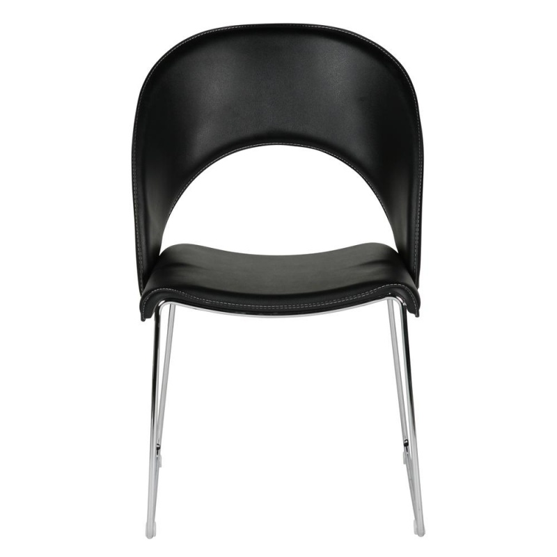 Mory Dining Chair Hard Black Leather Chrome Frame