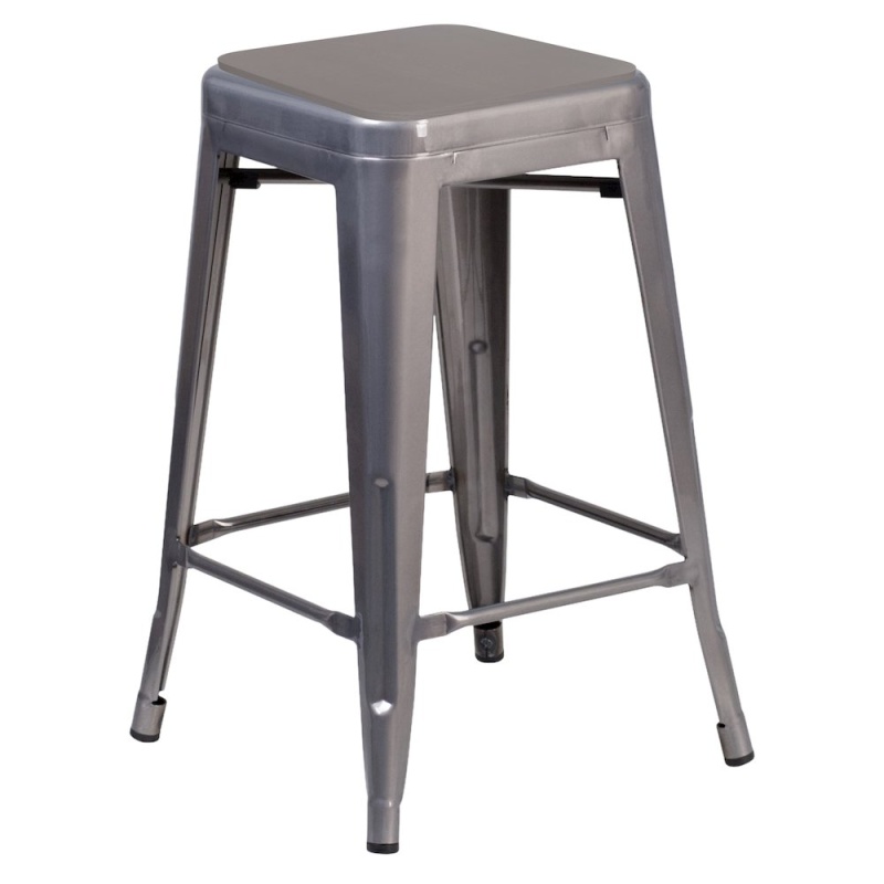 24" Silver Antique Finish Metal Backless Counter Height Stool