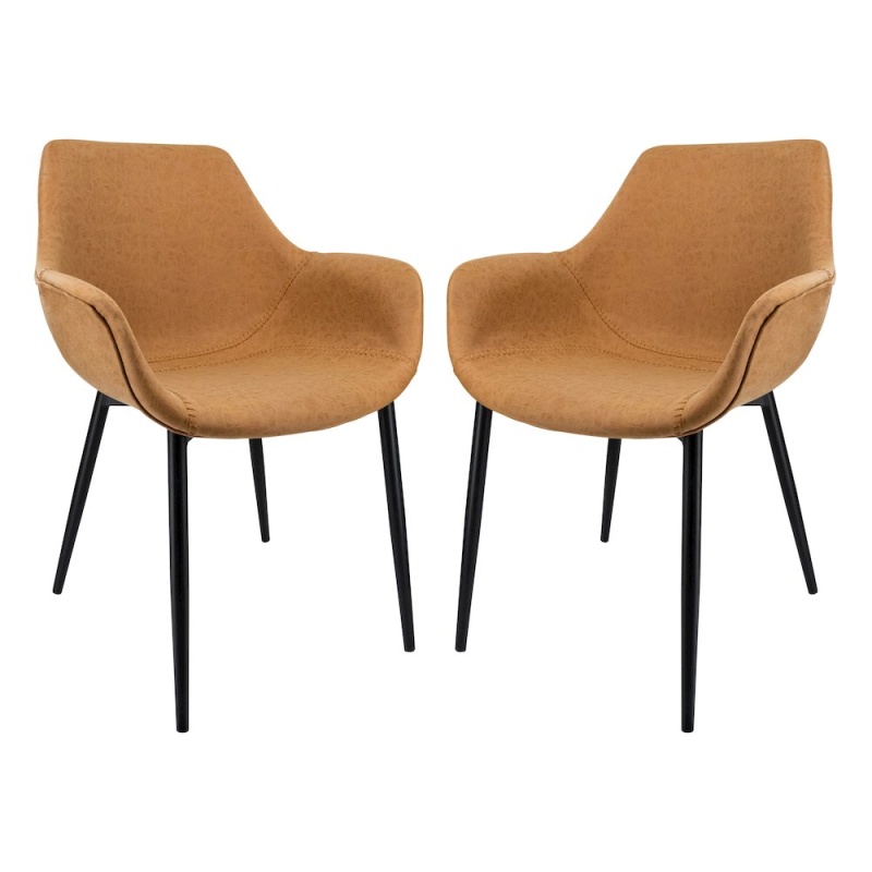 Markley Modern Leather Dining Arm Chair With Metal Legs Set Of 2