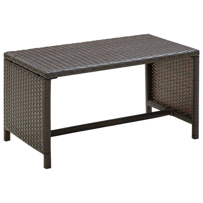 Coffee Table Brown Polyethylene Rattan, Powder-Coated Steel 27.6 In