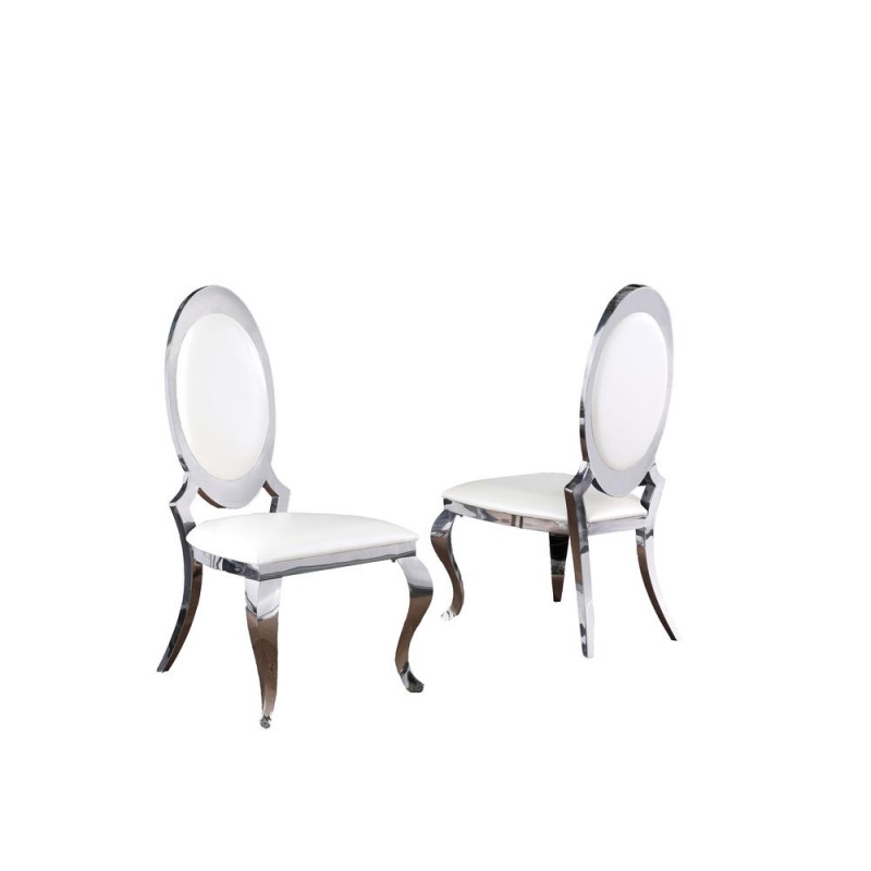 Faux Leather Dining Chair, Stainless Steel Frame (Set Of 2) - White
