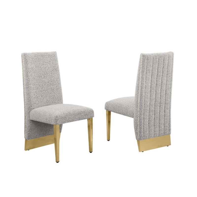 Luxe Rich Gray Boucle Side Chairs - Set Of 2