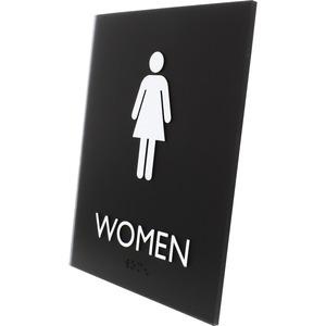 Lorell Restroom Sign - 1 Each - Women Print/Message - 6.4" Width X 8.5" Height - Rectangular Shape - Easy Readability, Braille - Plastic - Black