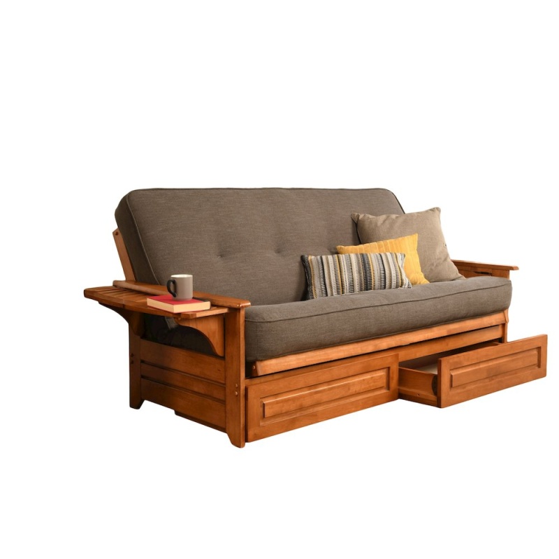 Phoenix Frame-Barbados Finish-Linen Cocoa Mattress-Storage Drawers