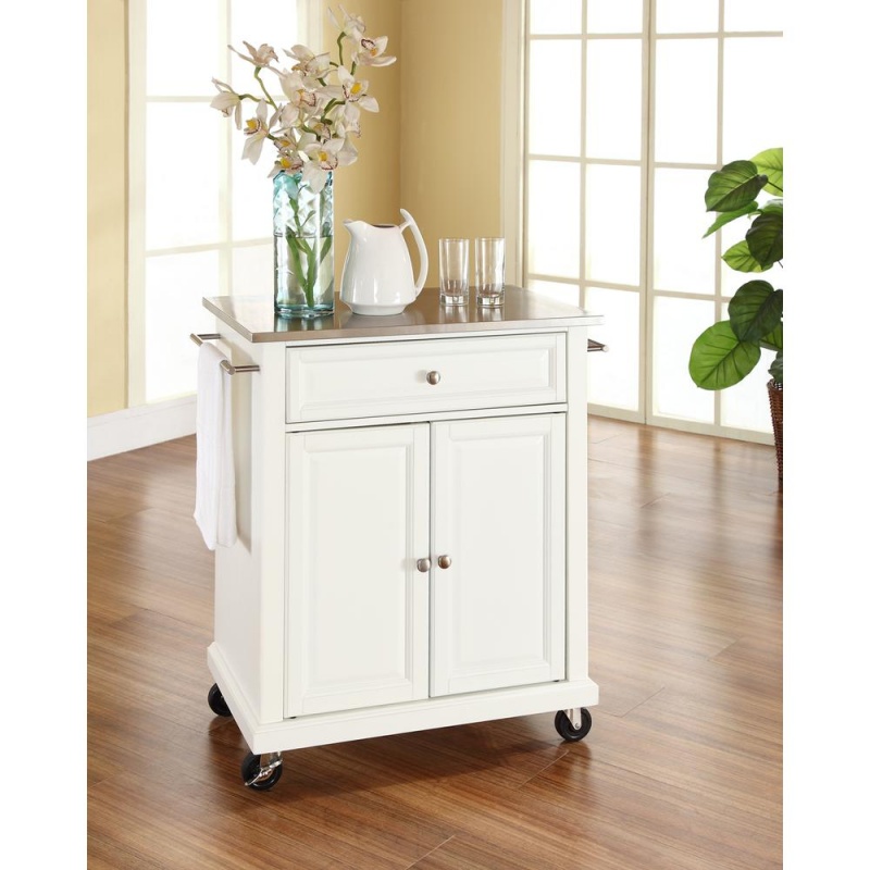 Compact Stainless Steel Top Kitchen Cart White/Stainless Steel