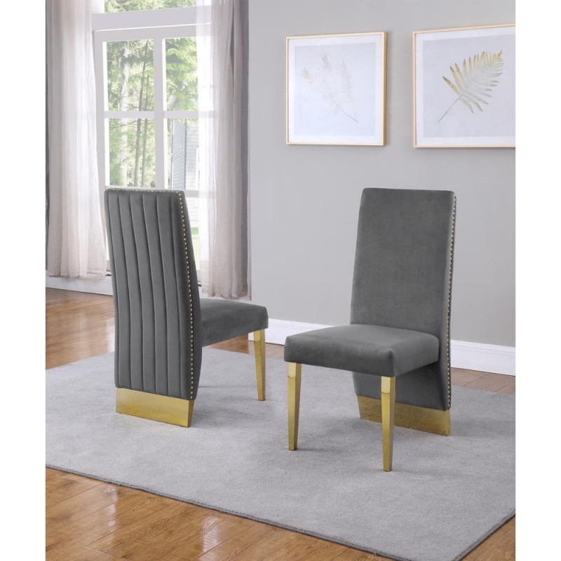 Tufted Velvet Upholstered Side Chair, 4 Colors To Choose (Set Of 2) - Dark Grey