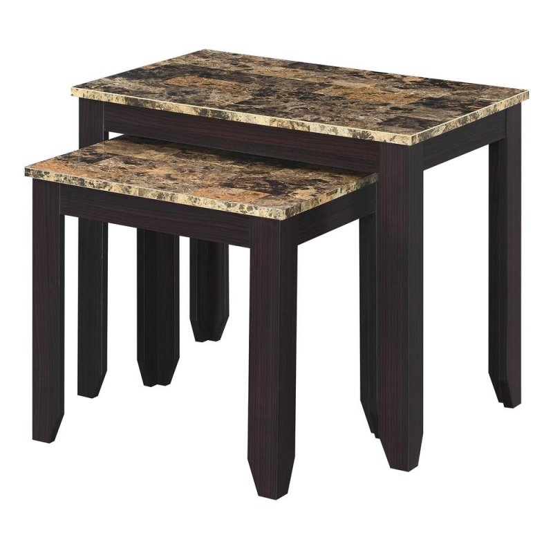 Baja Nesting End Tables, Faux Brown Marble/Espresso