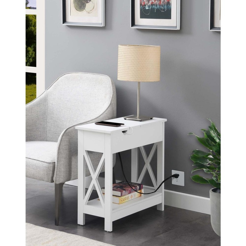 Oxford Flip Top End Table With Charging Station White