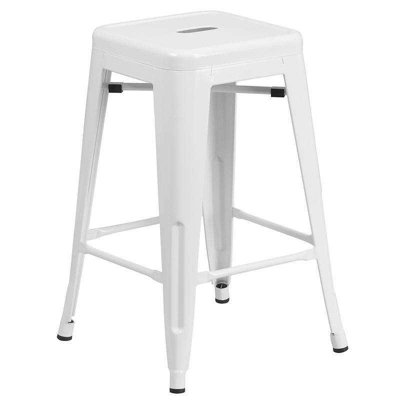 24" High Backless White Metal Counter Height Stool