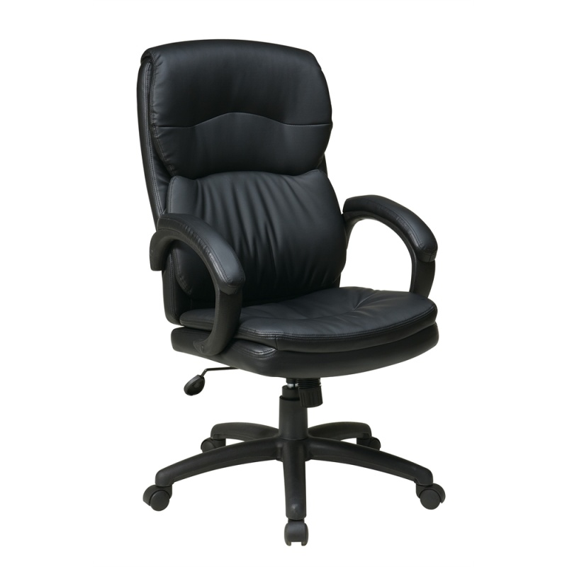 Office Star High Back Black Bonded Leather Executive Chair with Padded Arms