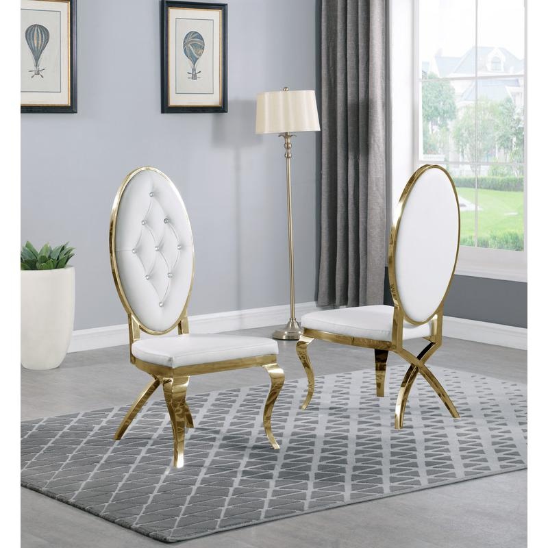 Classic 9Pc Dining Set W/Uph Tufted Side/Arm Chair, Glass Table W/ Gold Spiral Base, White
