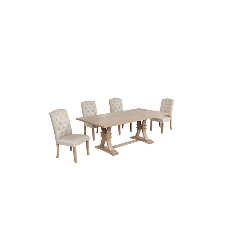 5-Piece Traditional Dining Table Set with Beige Side Chairs