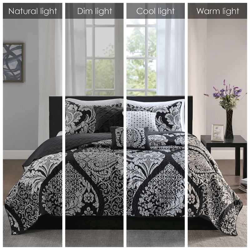 6 Piece Printed Cotton Quilt Set With Throw Pillows
