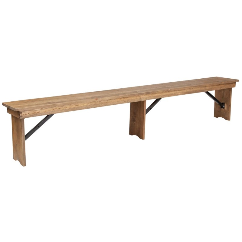 8' X 12'' Antique Rustic Solid Pine Folding Farm Bench With 3 Legs