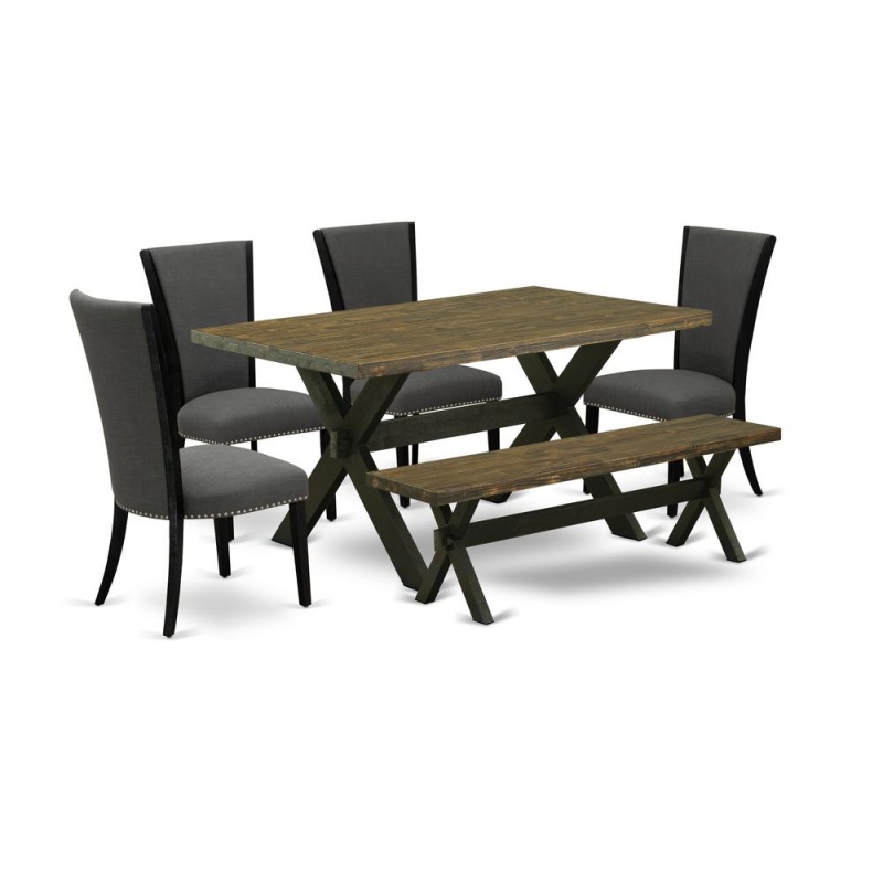East West Furniture 6-Piece Kitchen Table Set with Grey Linen Chairs