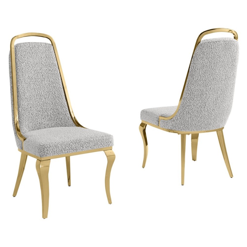Rich Gray Boucle Side Chairs With Gold Base
