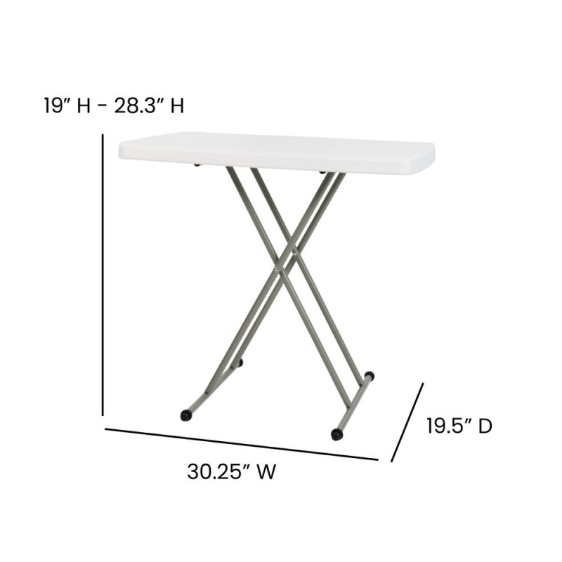30 Inch Granite White Indoor/Outdoor Plastic Folding Table, Adjustable Height Commercial Grade Side Table, Laptop Table, Tv Tray