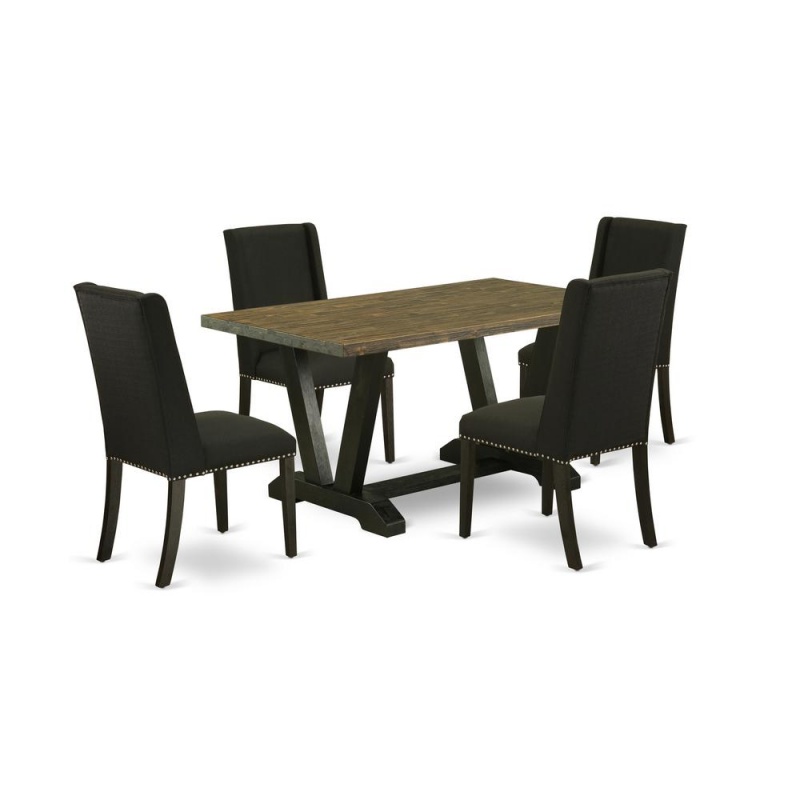 East West Furniture 5-Piece Kitchen Table Set Included 4 Kitchen Parson Chairs Upholstered Seat And Stylish Chair Back And Rectangular Dining Table With Distressed Jacobean Rectangular Dining Table To