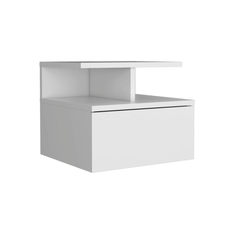 Depot E-Shop Seward Floating Nightstand, Wall Mounted With Single Drawer And 2-Tier Shelf, White