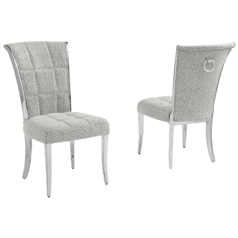 Rich Gray Boucle Side Chairs With Silver Base