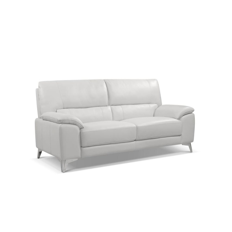 Tatiana Love Seat White Top Grain Leather Polished Stainless Steel Legs