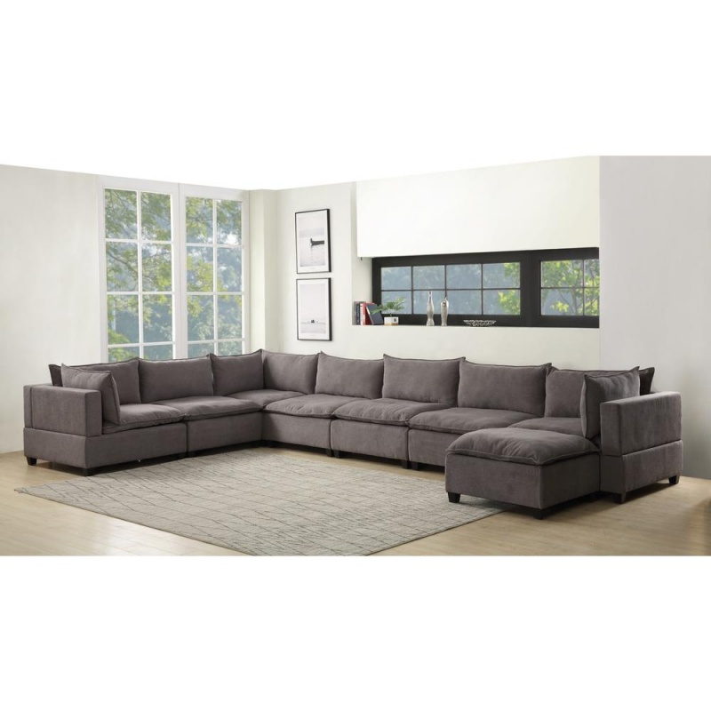 Madison Light Gray Fabric 8 Piece Modular Sectional Sofa Chaise