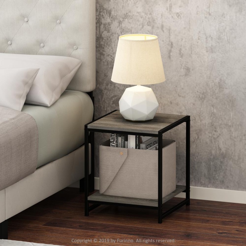Furinno Camnus Modern Living 2-Tier End Table, French Oak Grey