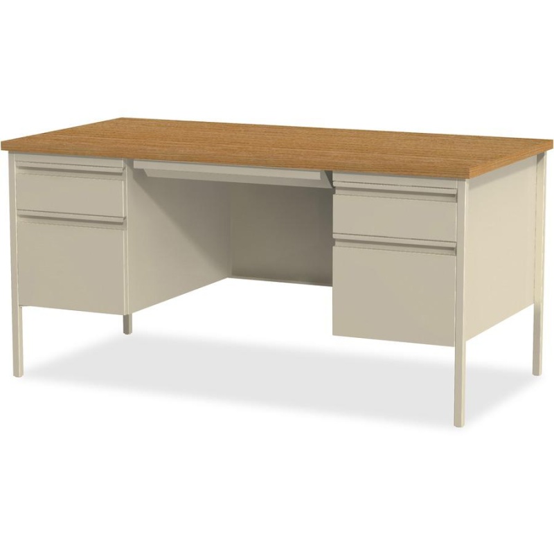 Lorell Fortress Series Double-Pedestal Desk - For - Table Toprectangle Top X 60" Table Top Width X 30" Table Top Depth X 1.12" Table Top Thickness - 29.50" Height - Assembly Required - Oak, Oak Lamina