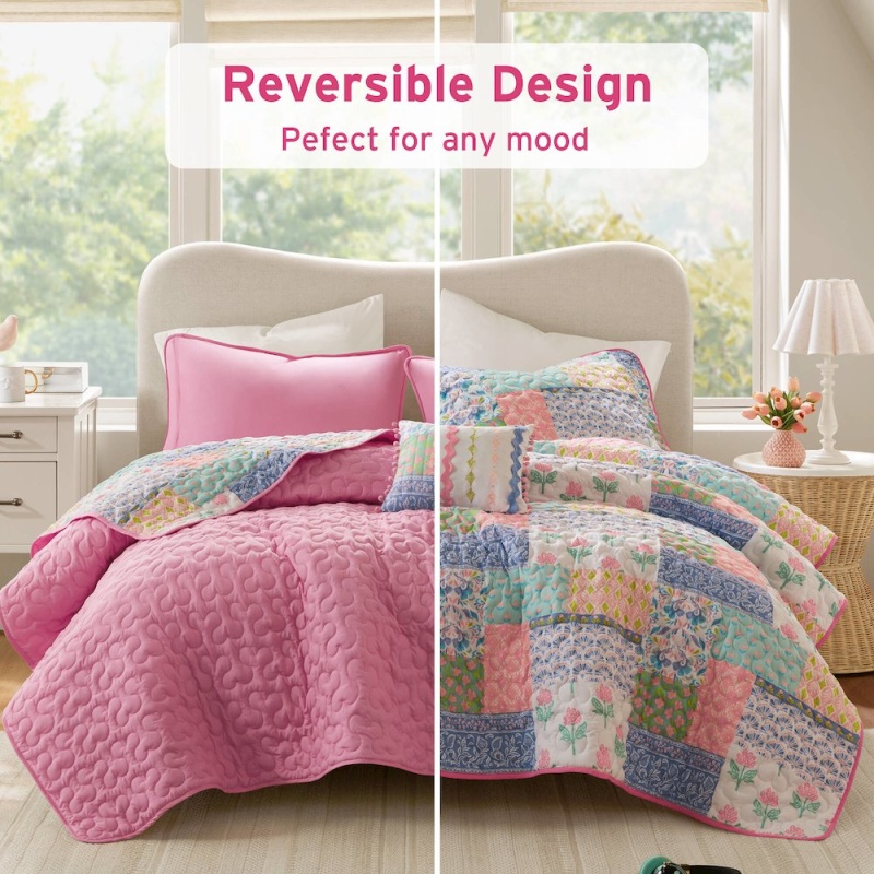 Nellie 3Pcs Quilt Set, Pink Color