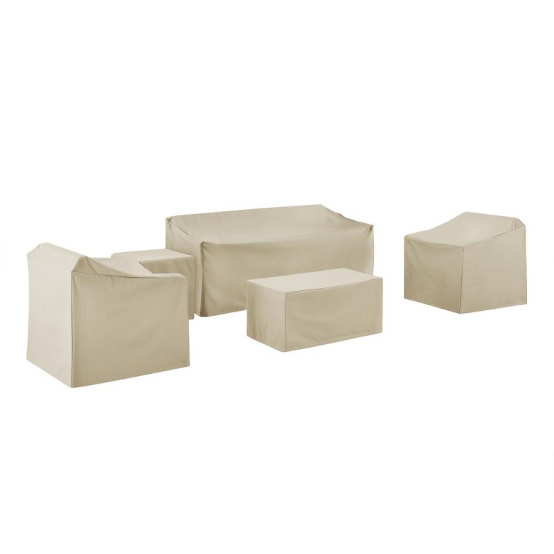 5Pc Outdoor Furniture Cover Set, Sofa, Two Armchairs, End Table, Rectangle Table