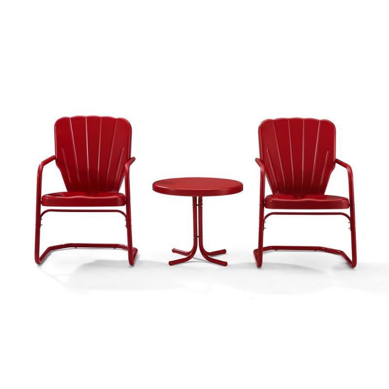 Ridgeland 3-Piece Red Metal Outdoor Armchair Set with Side Table by ...