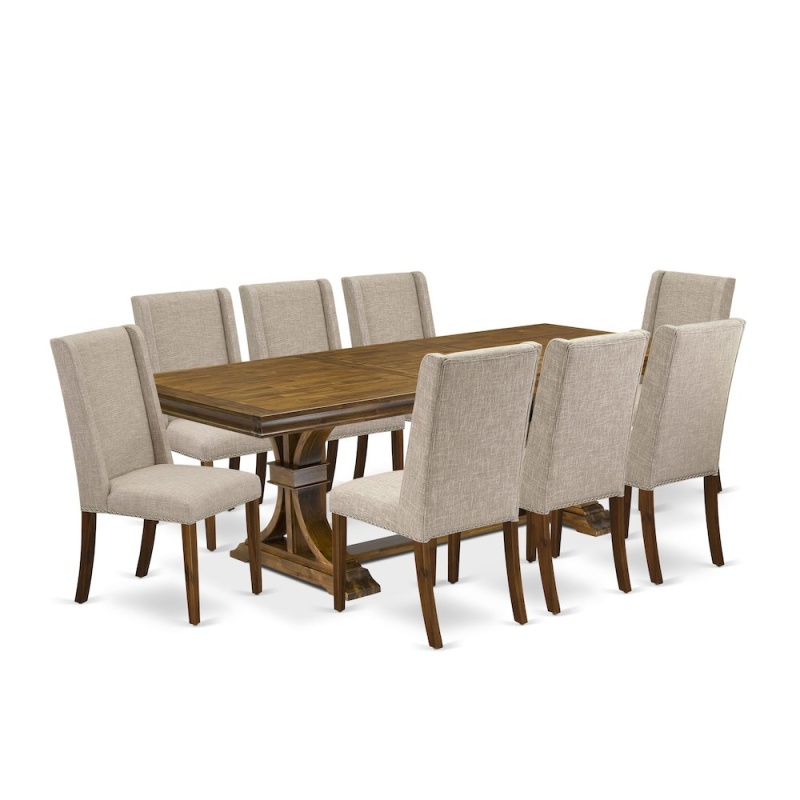 9 Piece Kitchen Table Set with 8 Parson Chairs