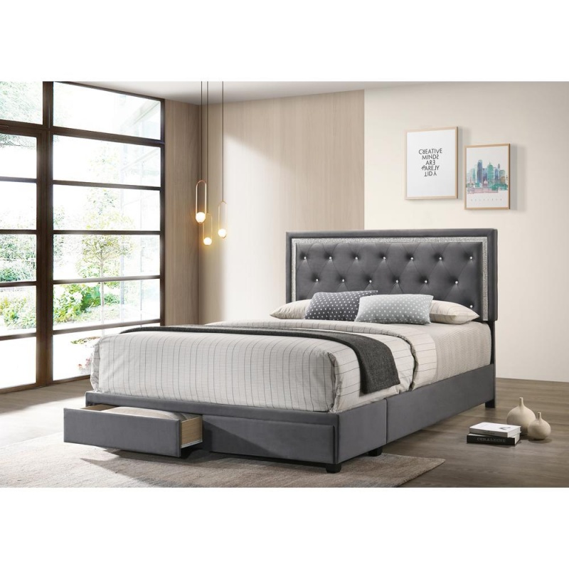 Dark Grey Velvet Uph. Storage Platform Bed, Twin Size
