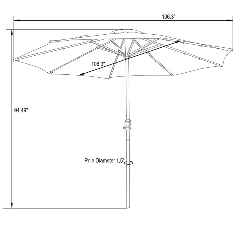 Leisuremod Sierra Modern 9 Ft Steel Market Patio Umbrella With Solar Powered Led & Tilt - Gray