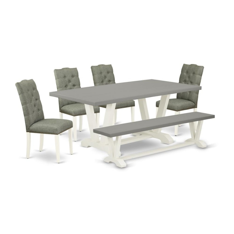 6-Pc Dining Table Set with 4 Padded Parson Chairs