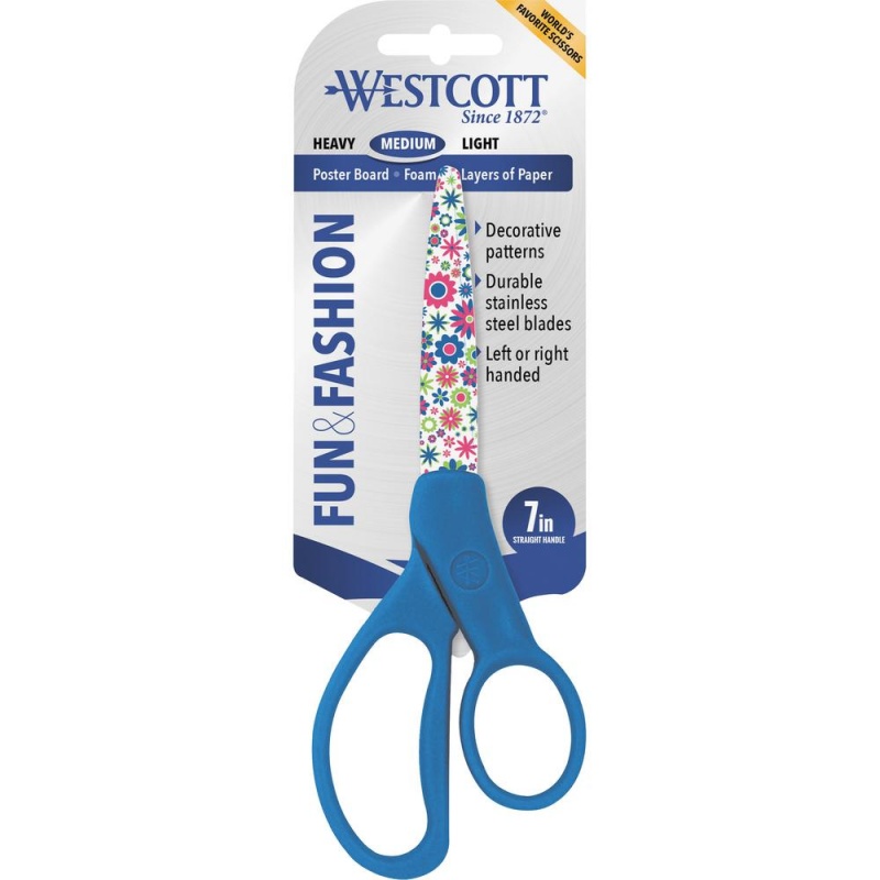 Westcott 7" Fun/Fashion Student Scissors - 0.5" Overall Length - Left/Right - Stainless Steel - Assorted - 1 Each