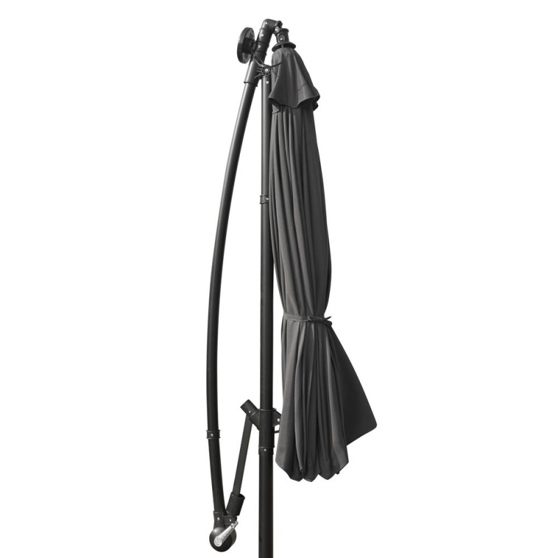 Leisuremod Willry Modern Outdoor 10 Ft Offset Cantilever Hanging Patio Umbrella With Solar Powered Led - Gray