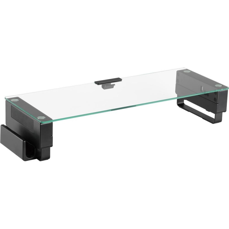 Lorell Single Shelf Usb Glass Monitor Stand - 44 Lb Load Capacity - 1 X Shelf(Ves) - 3.7" Height X 24.1" Width X 8.3" Depth - Desktop - Glass - Black