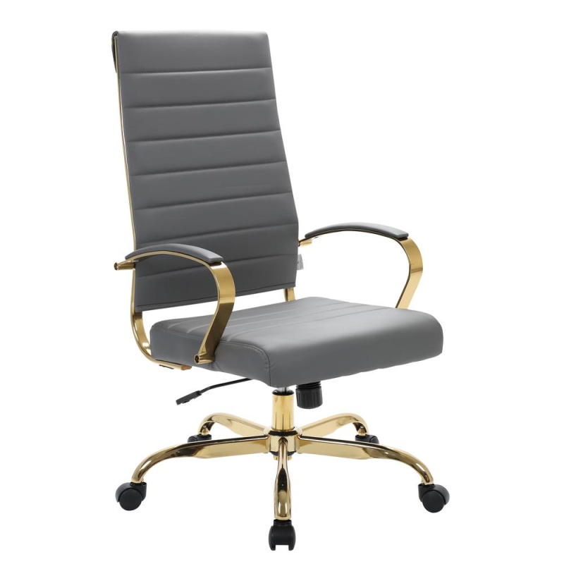 Leisuremod Benmar High-Back Leather Office Chair With Gold Frame