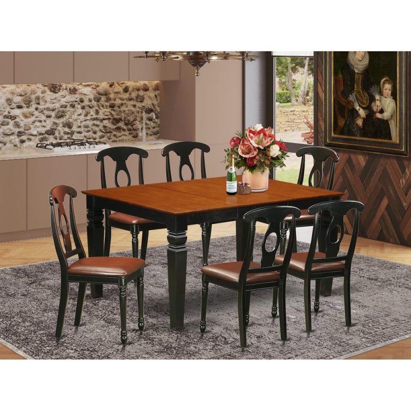 East West Furniture 7 Pc Kitchen Table Set with 6 Black Leather Chairs