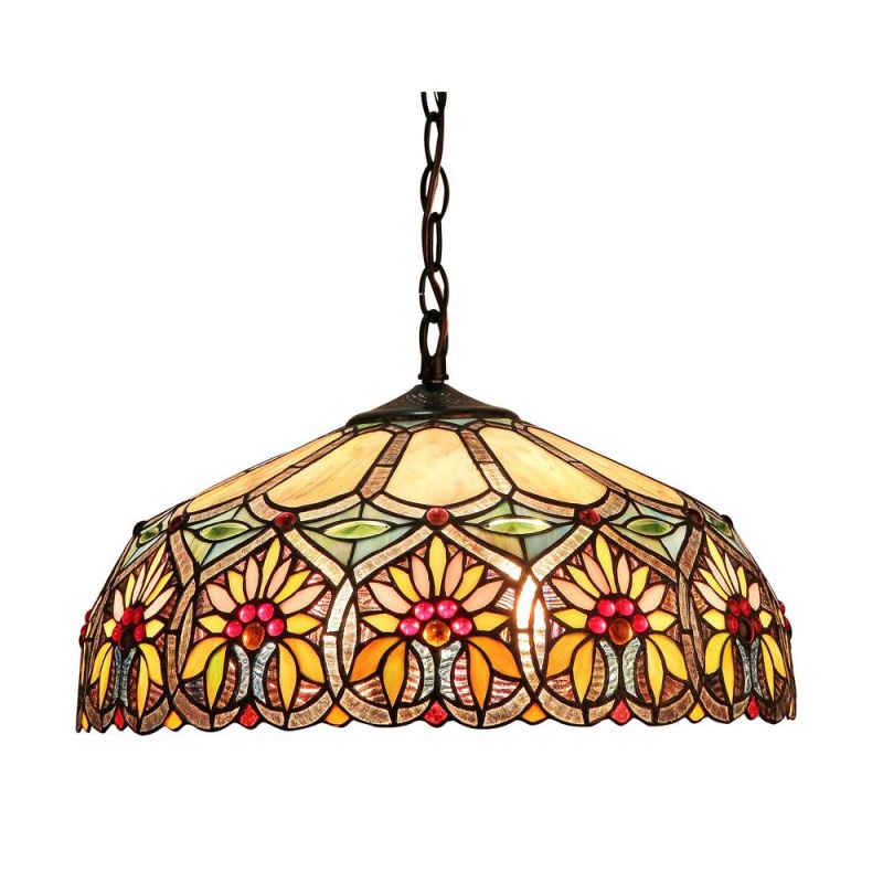 Sunny Tiffany-Style 2 Light Floral Ceiling Pendant Fixture 18" Shade