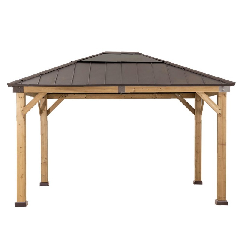11 Ft. X 13 Ft. Cedar Framed Gazebo With Brown Steel And Polycarbonate Hip Roof Hardtop