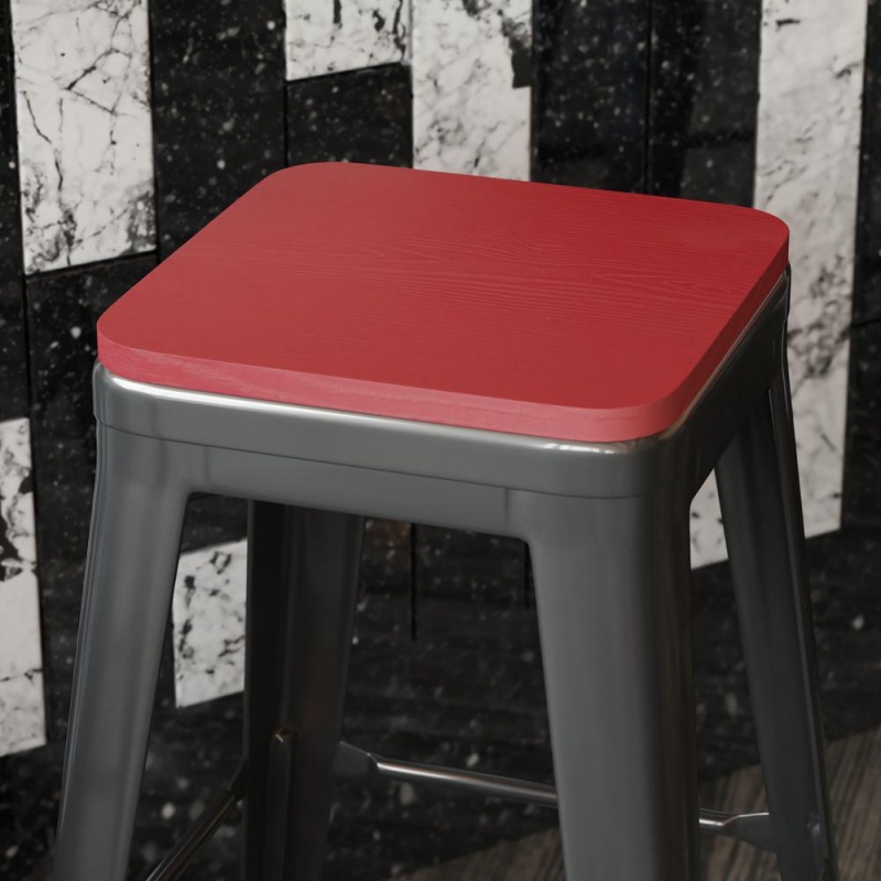 Perry Set Of 4 Poly Resin Wood Seat With Rounded Edges For Colorful Metal Chairs And Stools In Red